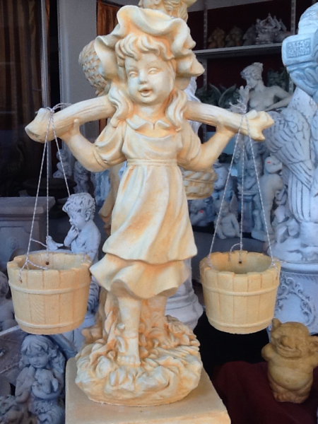 Gartenfigur "Mädchen mit 2 Blumentöpfen" Steinfigur, Park & Gartendekoration, Skulptur, Steinguss