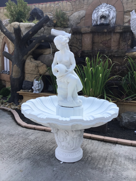 Steinbrunnen, Gartenbrunnen mit Wasserträgerin, 162 cm Hoch, Steinguss, Park & Gartendekoration