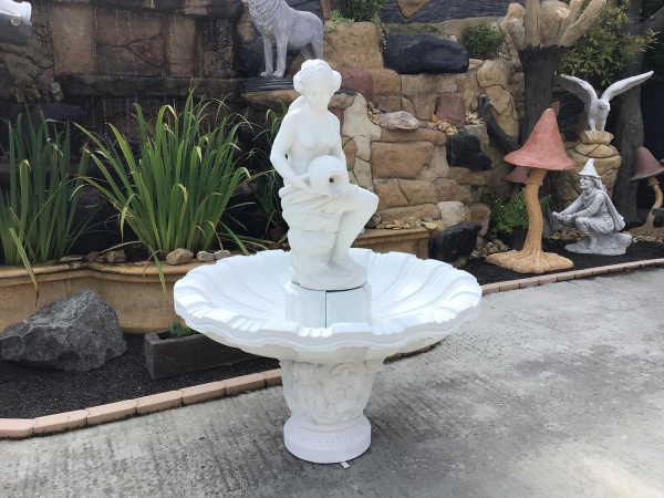 Steinbrunnen, Gartenbrunnen mit Wasserträgerin, 162 cm Hoch, Steinguss, Park & Gartendekoration