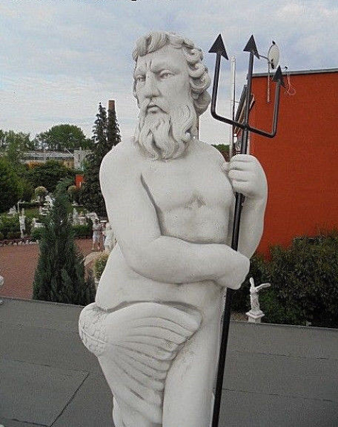 Steinfigur Neptun mit Dreizack, Teichfigur 124 cm, Steinguss